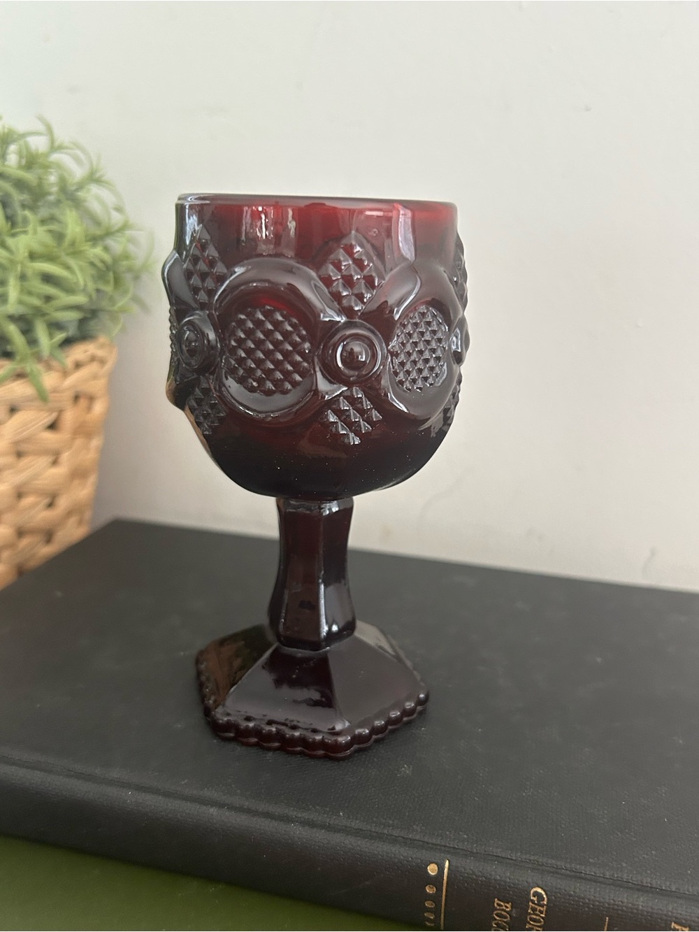 Vintage Avon Cape Cod Ruby Red Glass Wine/Water Goblets 4.5” Textured